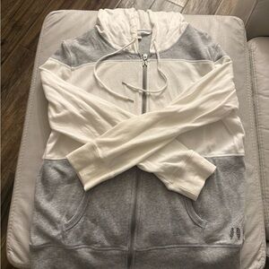 Victoria's Secret Women’s Zip-Up Sweatshirt - Gray and White